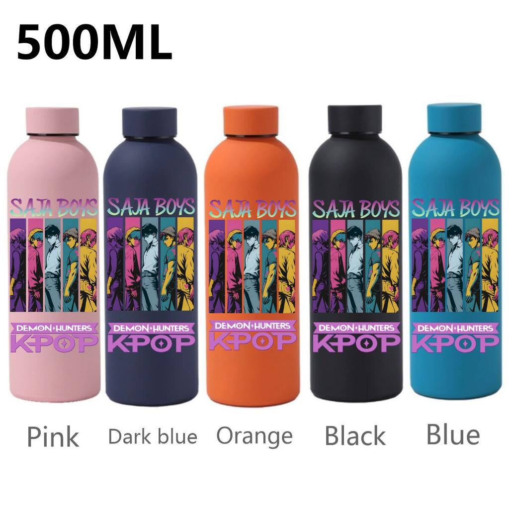 500ML KPop Dämonenjäger Cartoon Druck Sport Auslaufsicher Hohe Qualität Edelstahl Isoliert Wasserbecher Geburtstag Geburtstag Hohe Qualität Geschenke
