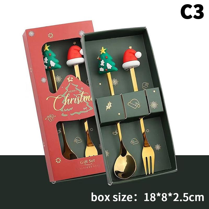 Christmas Fork And Spoon Set, Christmas Gift Box Tableware, Stainless Steel Tableware, Coffee, Tea And Dessert Fork And Spoon