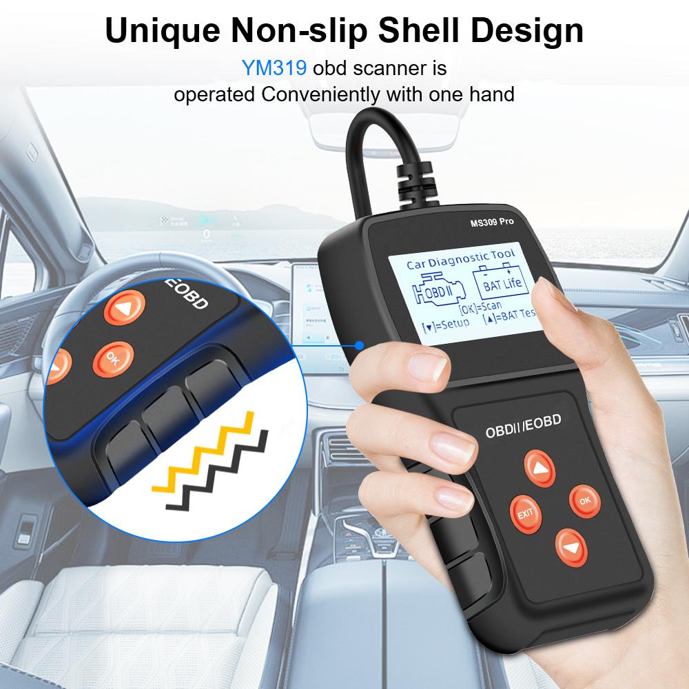 Live Data Code Reader MS309PRO Battery Tester Car Diagnostic Tool Read Vehicle Information Check Engine System Multi-language OBD2 Scanner