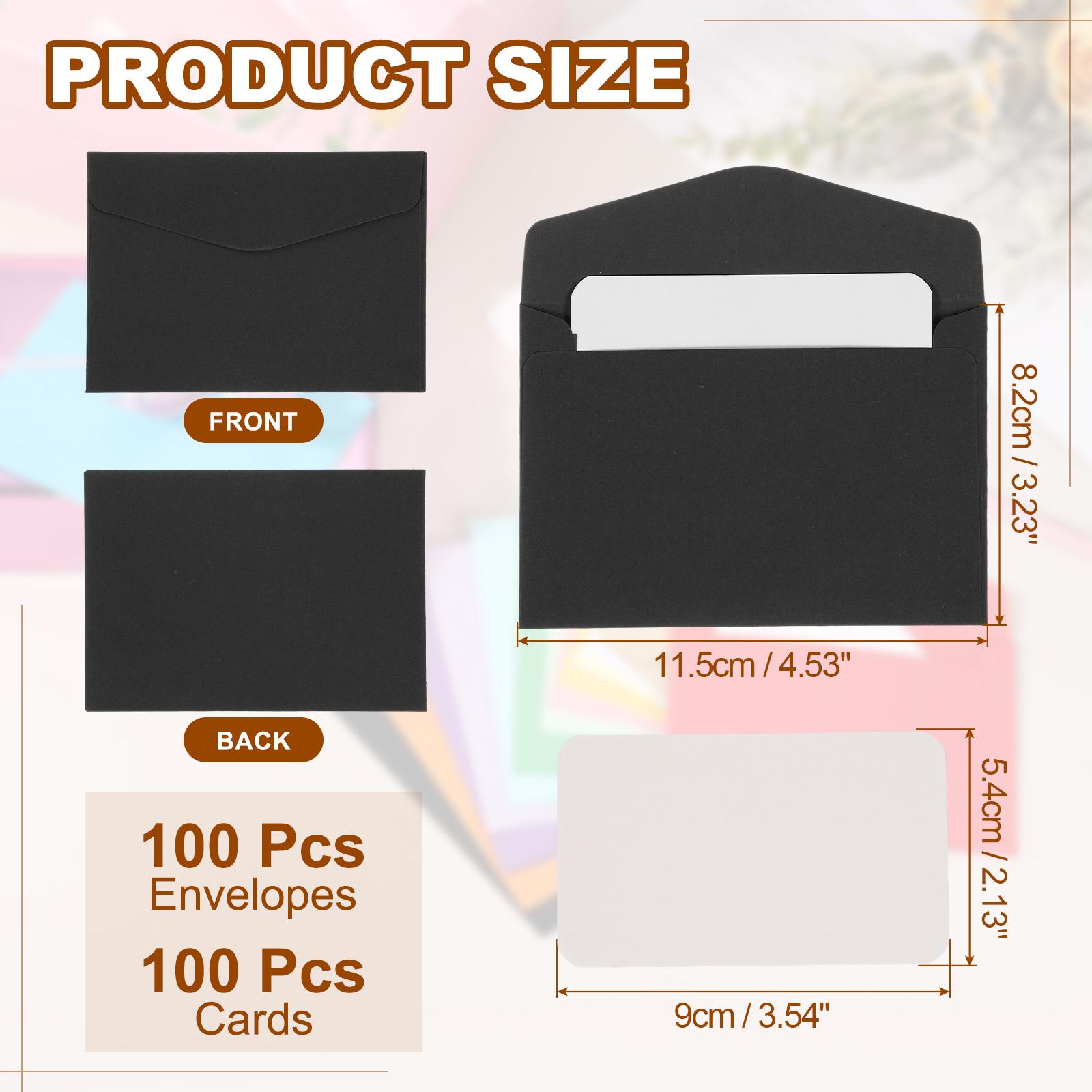 

100Sets Mini Envelopes with Blank Cards 9x5.4cm Blank Note Cards and 11.5x8.2cm Envelopes for Gift Wedding Invitation Graduation чорний