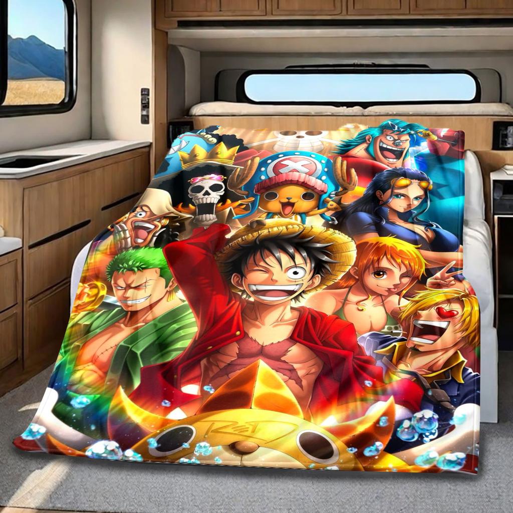 One Piece Luffy Print Blanket, High-quality Nap Blanket, Warm and Soft, Suitable for Sofas, Beds, Camping Trips, and Offices.