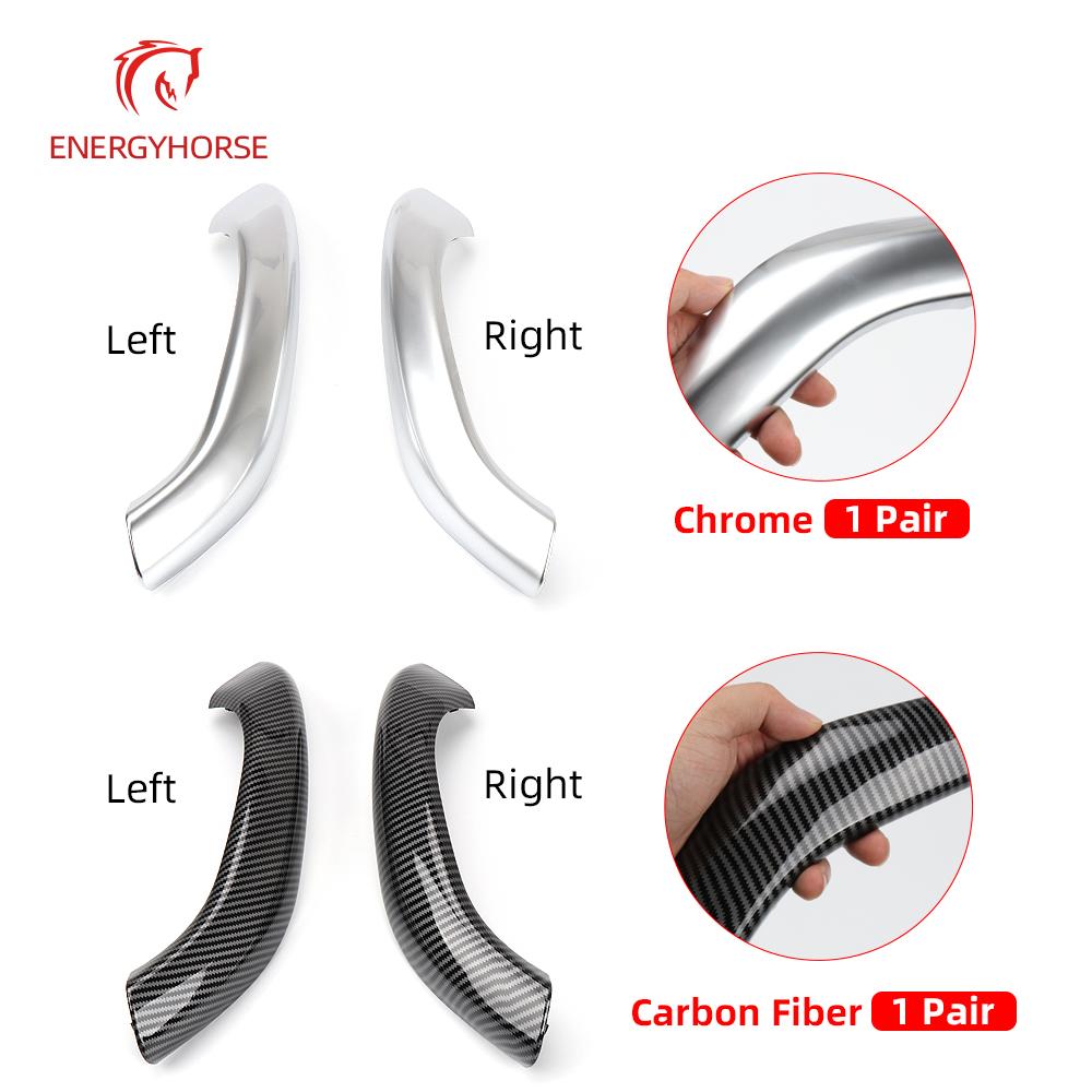 Carbon Fiber Chrome Car Interior Door Pull Handle Cover Trim Replacement For BMW X1 X2 F48 F49 F39