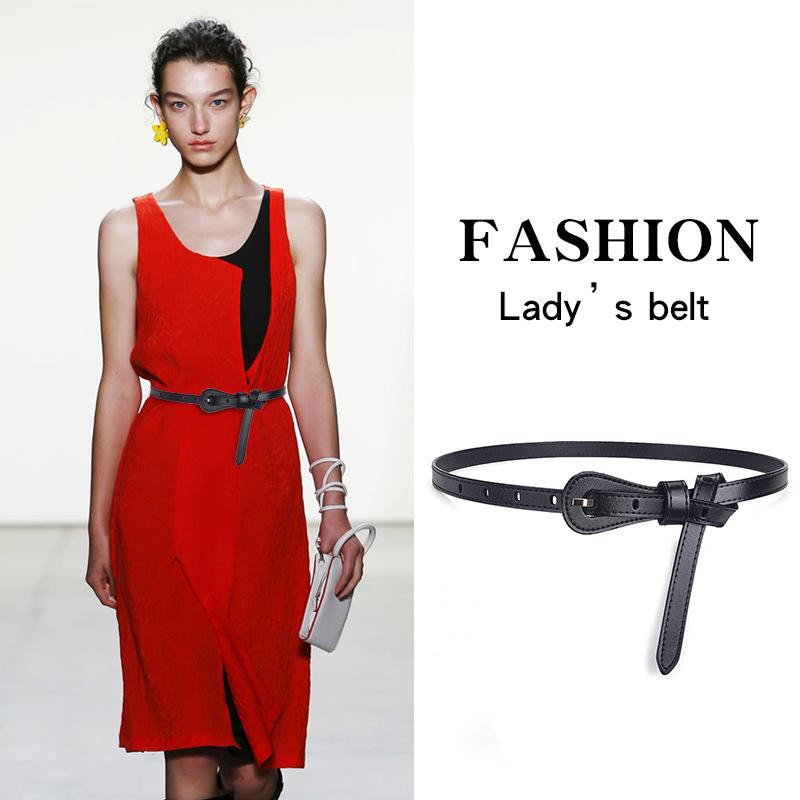 Mei Mary Women's Genuine Leather Thin Belt, Cowhide Pin Buckle Belt, Korean Style Fashion Decorative Belt