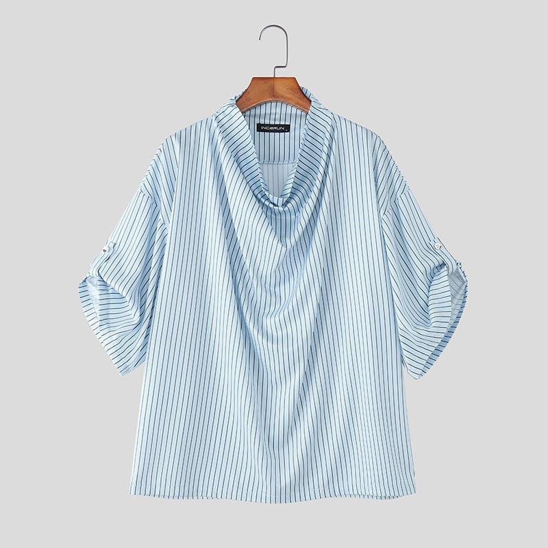 

INCERUN Мужские рубашки оверсайз с отложным воротником, с полосками, с рукавом три четверти, повседневные, свободные 4XL