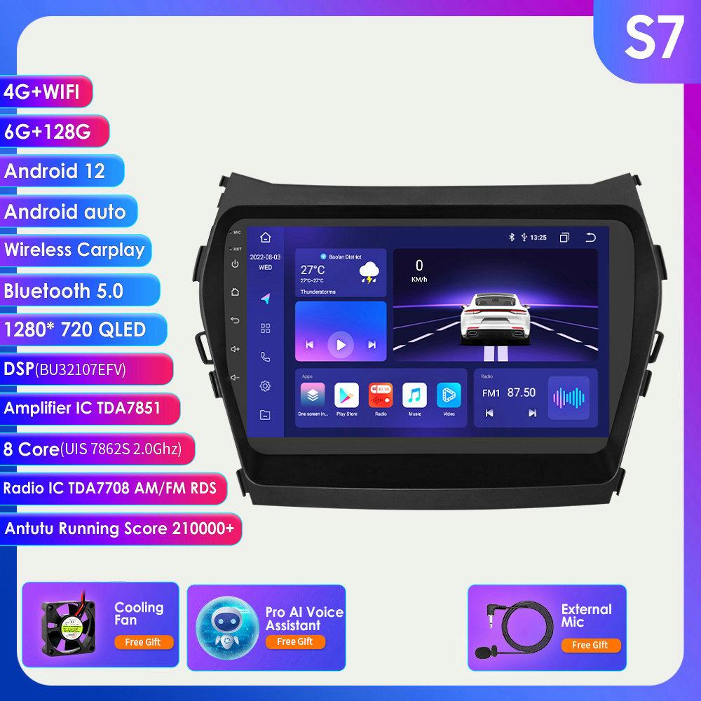 Carplay 4G-LTE 2 Din Android 12 Autorádio Multimediální video přehrávač pro Hyundai Santa Fe 3 2013-2017 IX45 Navigace GPS Stereo BT inteligentní obrazovka