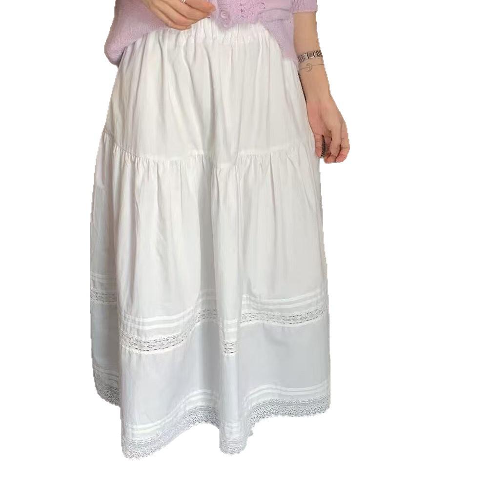 White Spring 2026 Korean Style Slimming Midi Skirt with Hollowed Hem