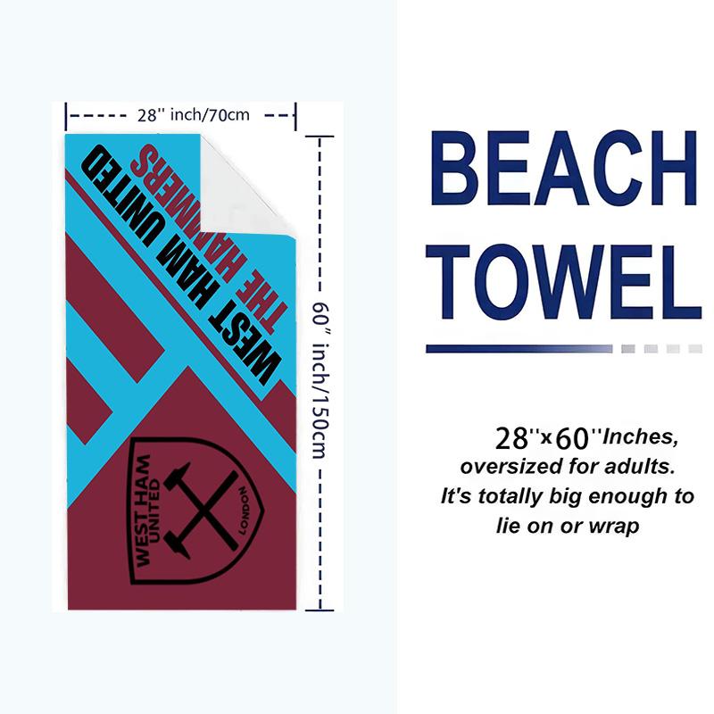 West Ham United FC Print Beach Towel, Large Soft Quick Dry Towel for Beach Camping Swimming