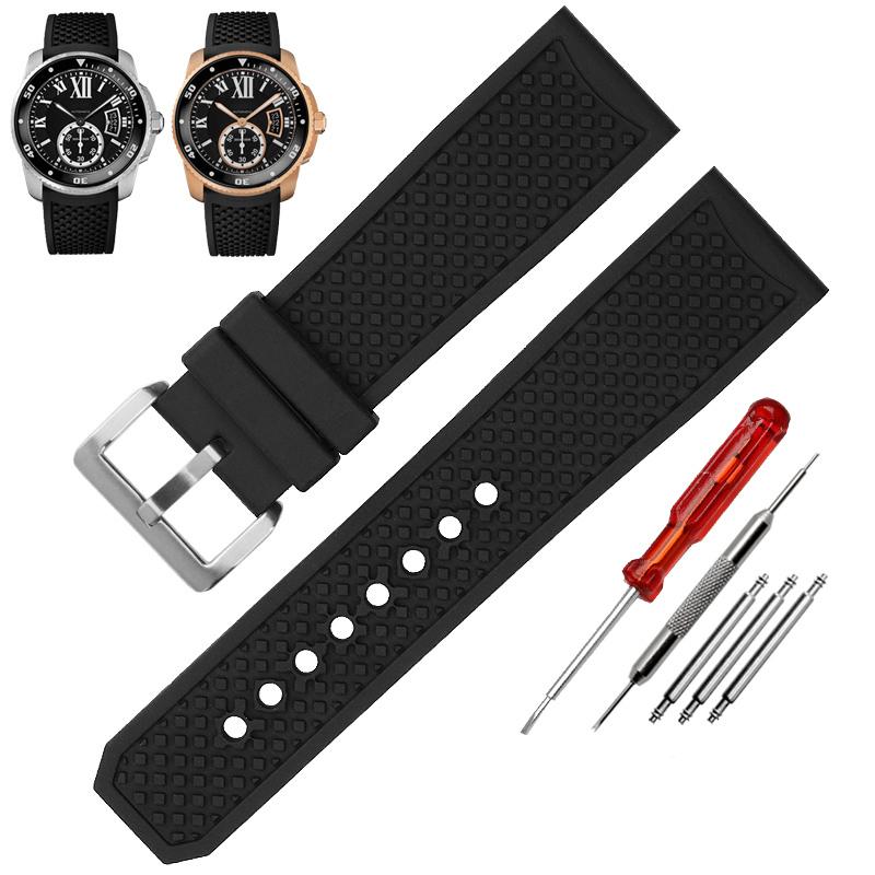 High Quality Rubber Watchband Cartier CALIBRE London Tank W7100056 W7100055 WGCA0010 WSCA0006 WSCA Citizen Watch Strap 23mm
