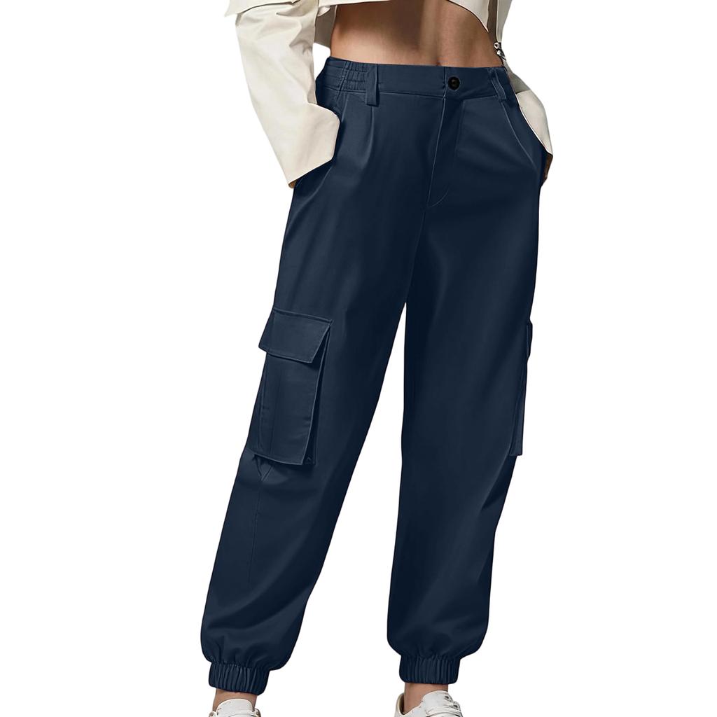 Women's Color Work Pants With Pockets, Casual Straight Leg Pants