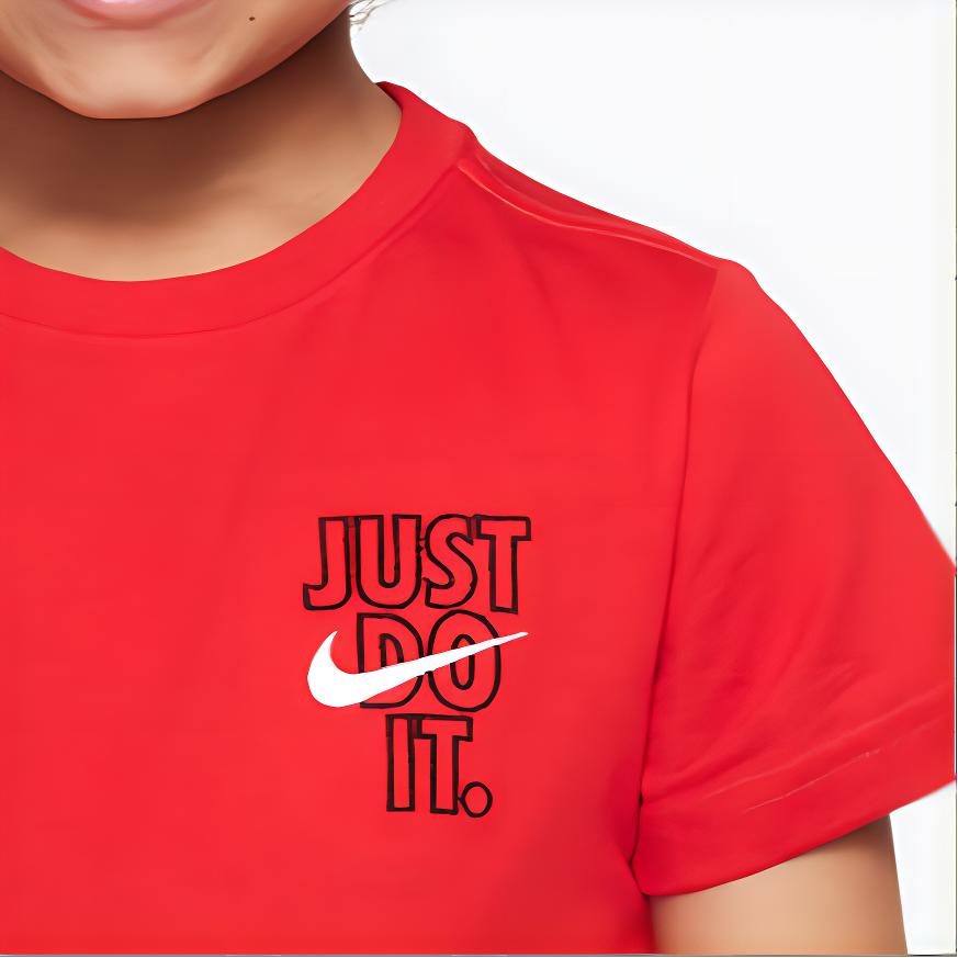 Nike T-Shirt Round Neck Pullover Logo Letter Print Solid Color Short Sleeve Kids Tops Red DZ0887-657