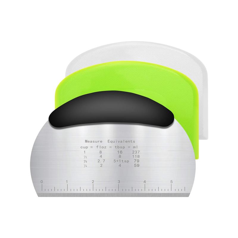 

3Pcs Dough Scraper Cutter Set Stainless Steel Dough Scraper with Handle and Measuring Scale Plastic Pastry Butter Cutter Chopper