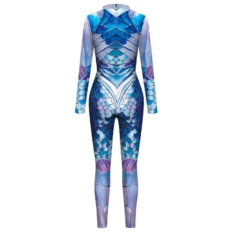 Vissenschub Zeemeermin 3D Digitale Print Eendelig Halloween Kostuum voor Volwassenen Vrouwen Feest Spel Speel Bedrukte Panty Jumpsuit