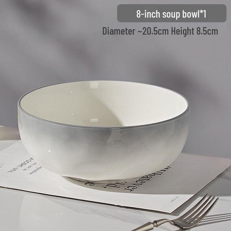 Gradient Gray Stone Pattern Ceramic Soup Bowl