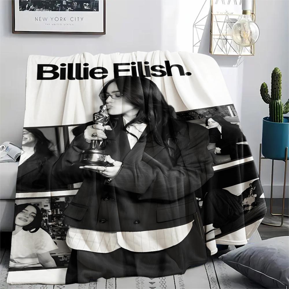 1 ks Flanelová deka s potiskem Billie Eilish, Vysoká kvalita, Pro všechna roční období, Domácí dekorace, Teplo a pohodlí, Perfektní jako vánoční dárky