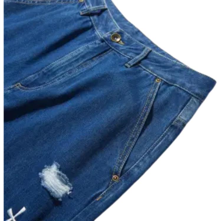 Li Ning Letter Mid Waist Straight Leg Jeans Herren Jeans Dunkel-Denim-Blau AJQT373-1