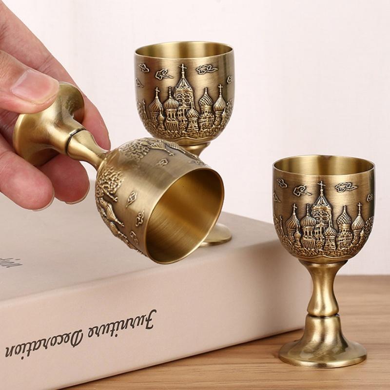 Mini Shot Spirits Glass, Alloy Vintage Relief Castle Goblet, European Style Portable Vodka Tumbler, Gift Travel Souvenir, 1pcs