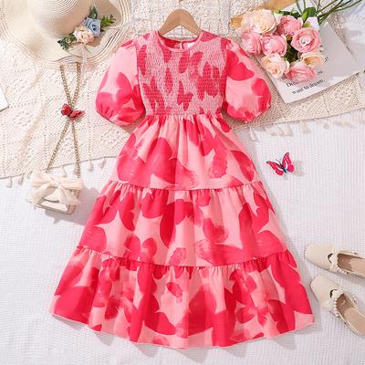 2025 New Summer Girls Clothing Children Dresses Puff Sleeves Butterfly Prints Princess Dresses