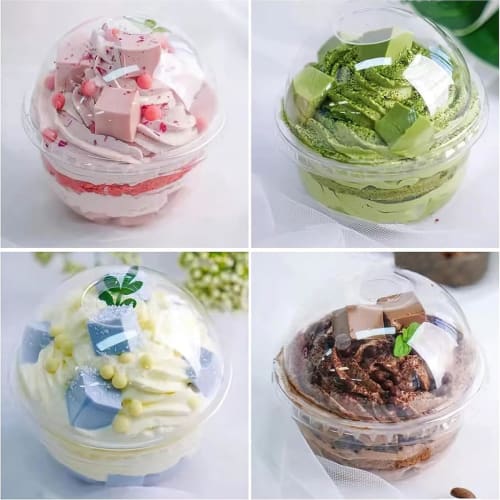 Emuia Clear Dome-Lid Disposable Plastic Parfait Cups, Food-Grade PP, 3 Sizes (250ml/360ml/500ml), Dessert Cups with Spoons, Perfect for Parties, Weddi