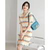 2026 New Design Striped Ice Silk Polo Dress - Summer Knit Collection