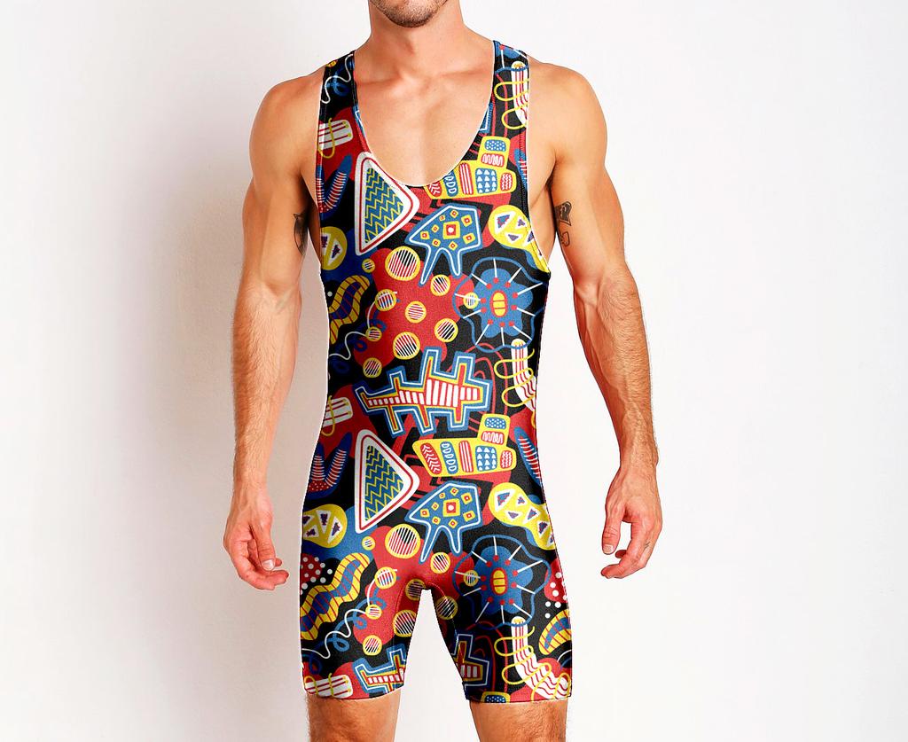Wrestling suit Wrestling suit One-piece swimsuit Men's gym suit Sportswear Sweat-absorbing light weight training suit