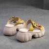 Zapatillas de cuero genuino a la moda con suela gruesa y punta abierta para exteriores, zapatos de plataforma para mujer