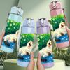 1PC White Cat Lying On Grass 750ml Color Plastic Sports Water Bottle Leakproof Flip Straw Lid Suitable for Sports Office Home Use