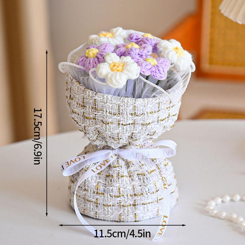 Crochet Puffs Rose Bouquet Finished Product Handmade Artificial Flower Decorations Valentine Mother Day Festival Souvenirs Gifts