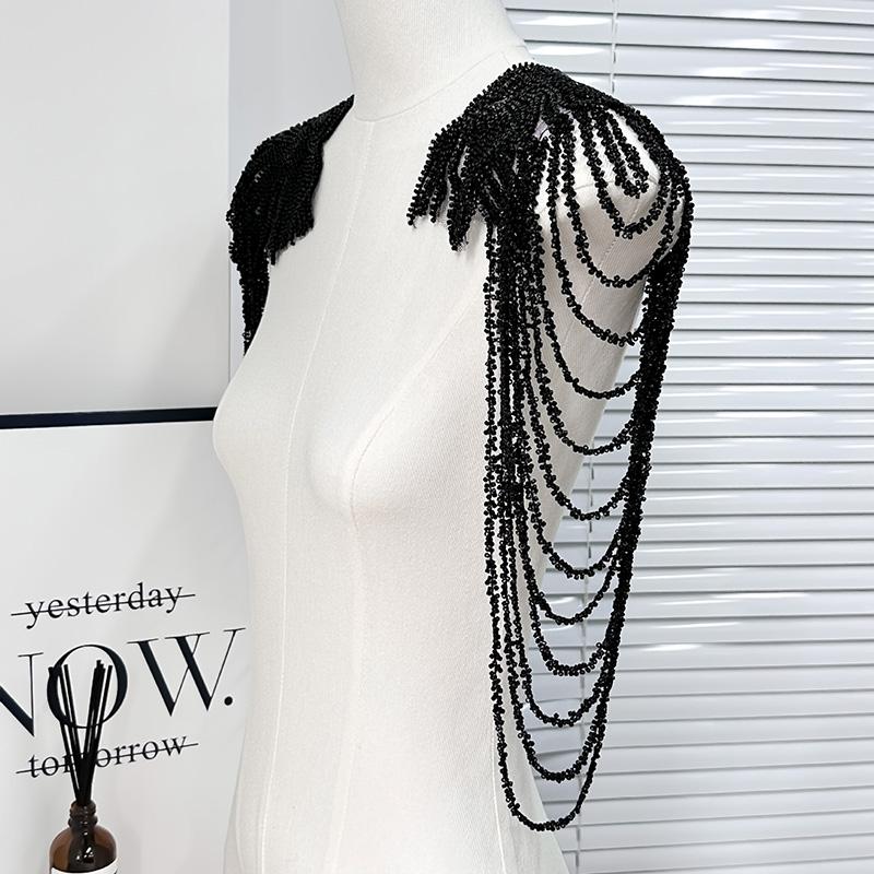 1Pc Tassel Chain Sequin Shoulder Ornaments Wedding Dress Performance Clothing Fashion Shoulder Boards Gold Embroidery Patch