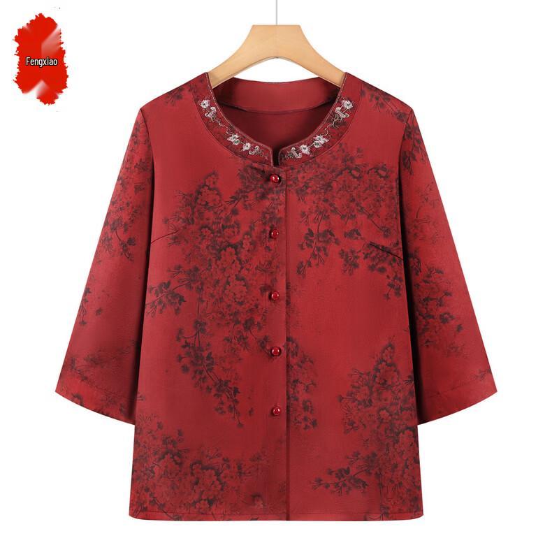 Elegant New Chinese Style V-Neck Blouse for Senior Women 2XL