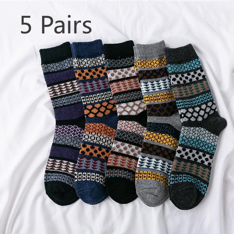

5 пар мужских зимних утолщенных и утепленных мужских носков из кроличьей шерсти и гетры до бедра в этническом стиле 5 pairs