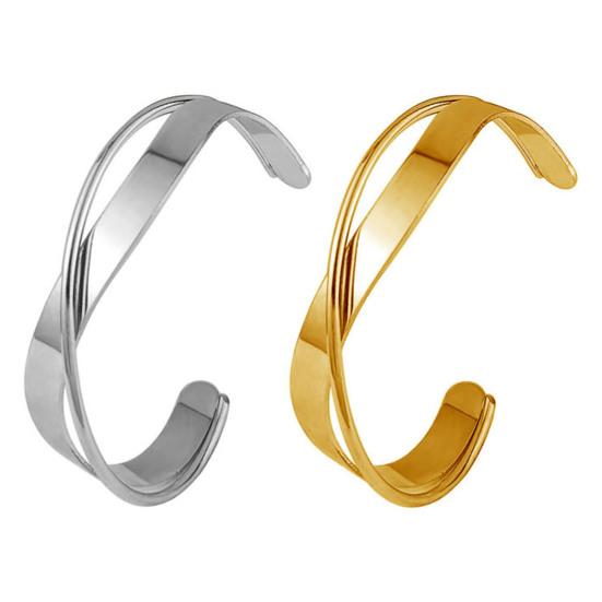 Yousheng Glossy Metal Cuff Bangle Double Layer Geometric Irregular Cross Ripple Opening Jewelry Bangle Women Girls Party