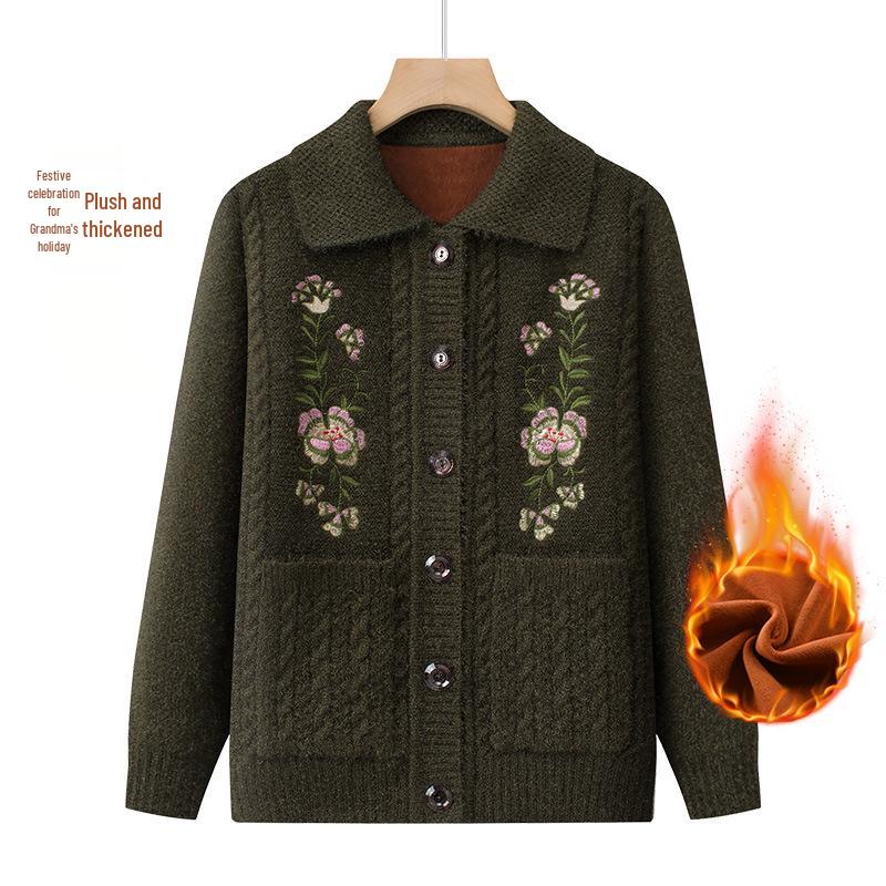 Oma-Stil: Dicker Strick-Cardigan mit Revers & Pullover für ältere Damen - Perfekt für Herbst, Winter & Frühling