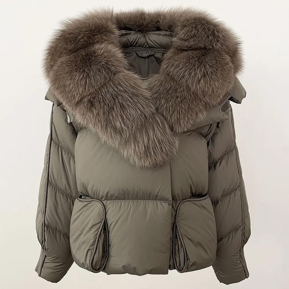OFTBUY 2024 Winter Jacket Women Natural Real Raccoon Fox Fur Collar White Duck Down Coat Thick Warm Streetwear Casual Outerwear