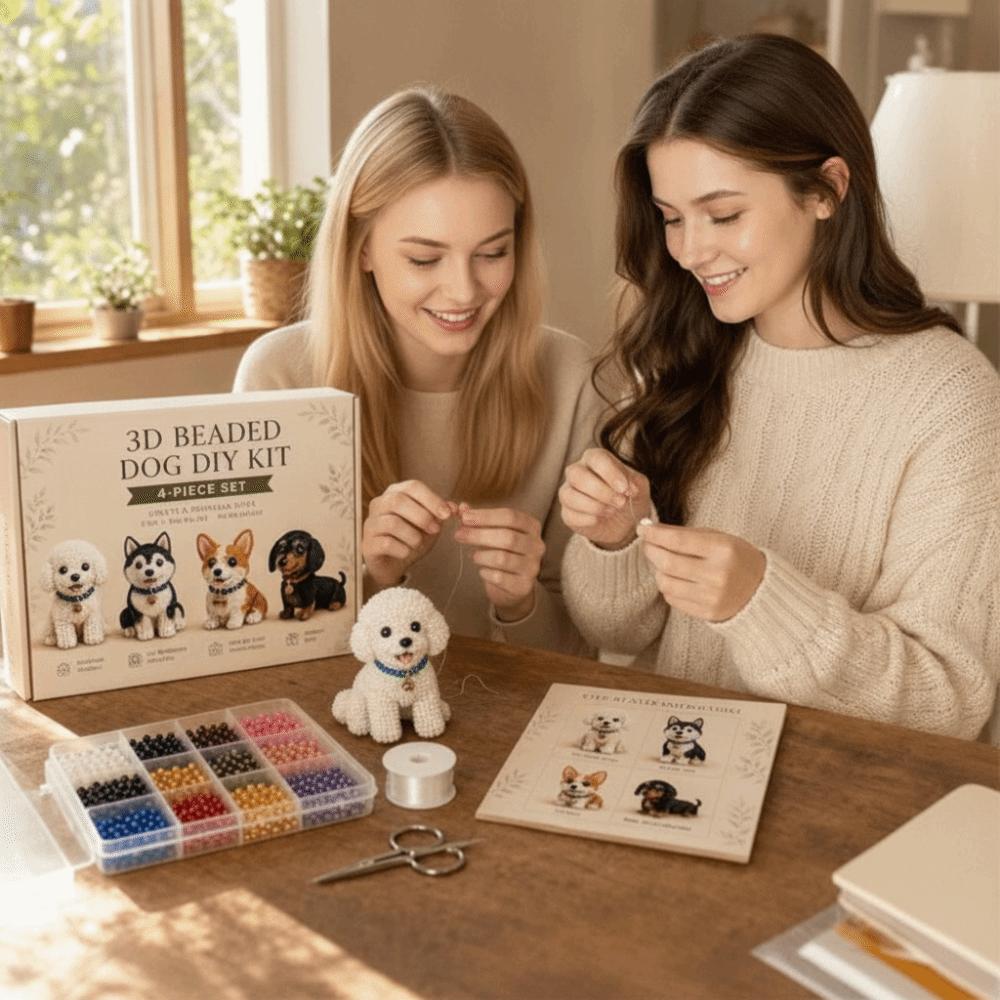 Colorful 3D Bead Pet Keychain Making Kit Tiny Beadwork Art Craft Set  For Beginners