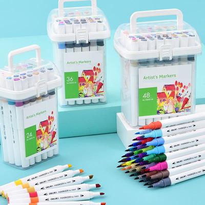 Doppelkopf-Marker mit weichem Kopf, Marker-Set auf Wasserbasis, Malerei-Marker, Studenten-Markierungsstift, 24/36/48/64 Farben, dreieckiger Marker