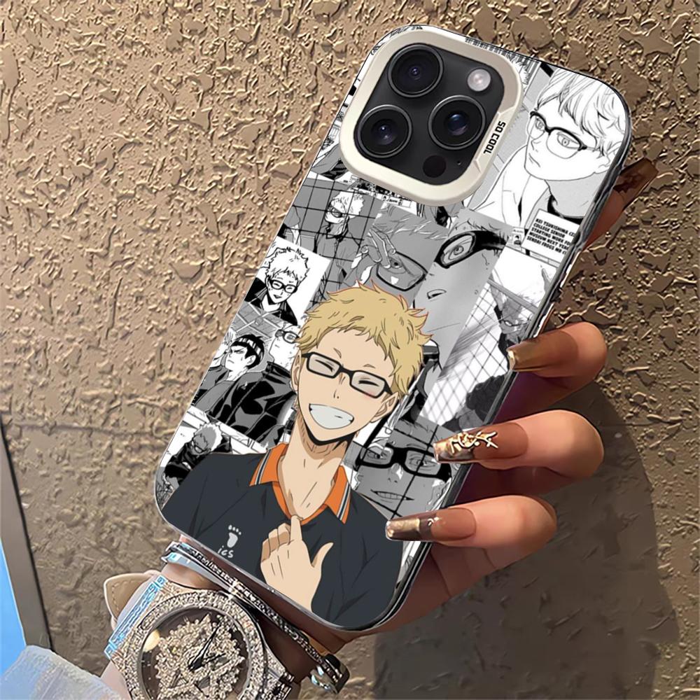 H-Haikyu!! Anime Tsukishima Kei Phone Case White IMD Colorful Silver Suitable soft case for iPhone 16 15 14 13 12 11 XS Pro Max