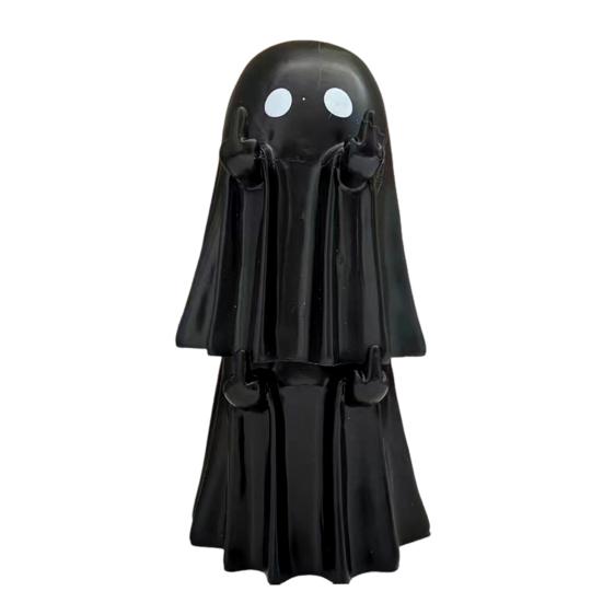 Halloween Ghost Figurine Spooky Resin Middle Finger Statue Cute Small Ghost Table Ornament for Halloween Indoor Home Desktop Decor