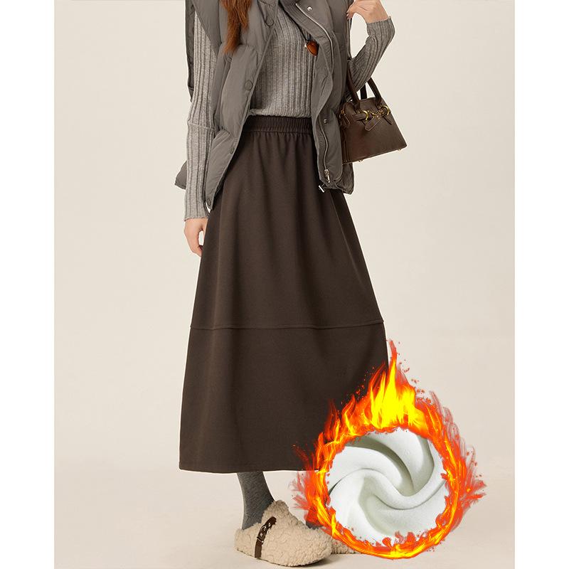 Gray Wool Blend High Waist A-Line Skirt for Women - Petite & Plus Sizes, Autumn/Winter 2025 Collection.