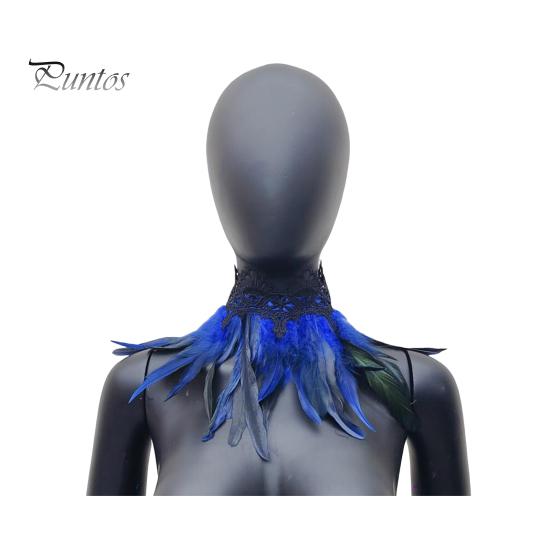 

Шарф из перьев с регулируемым черным кружевом для женщин, костюм на Хэллоуин, поддельный воротник, аксессуар для костюма павлина королевский синий