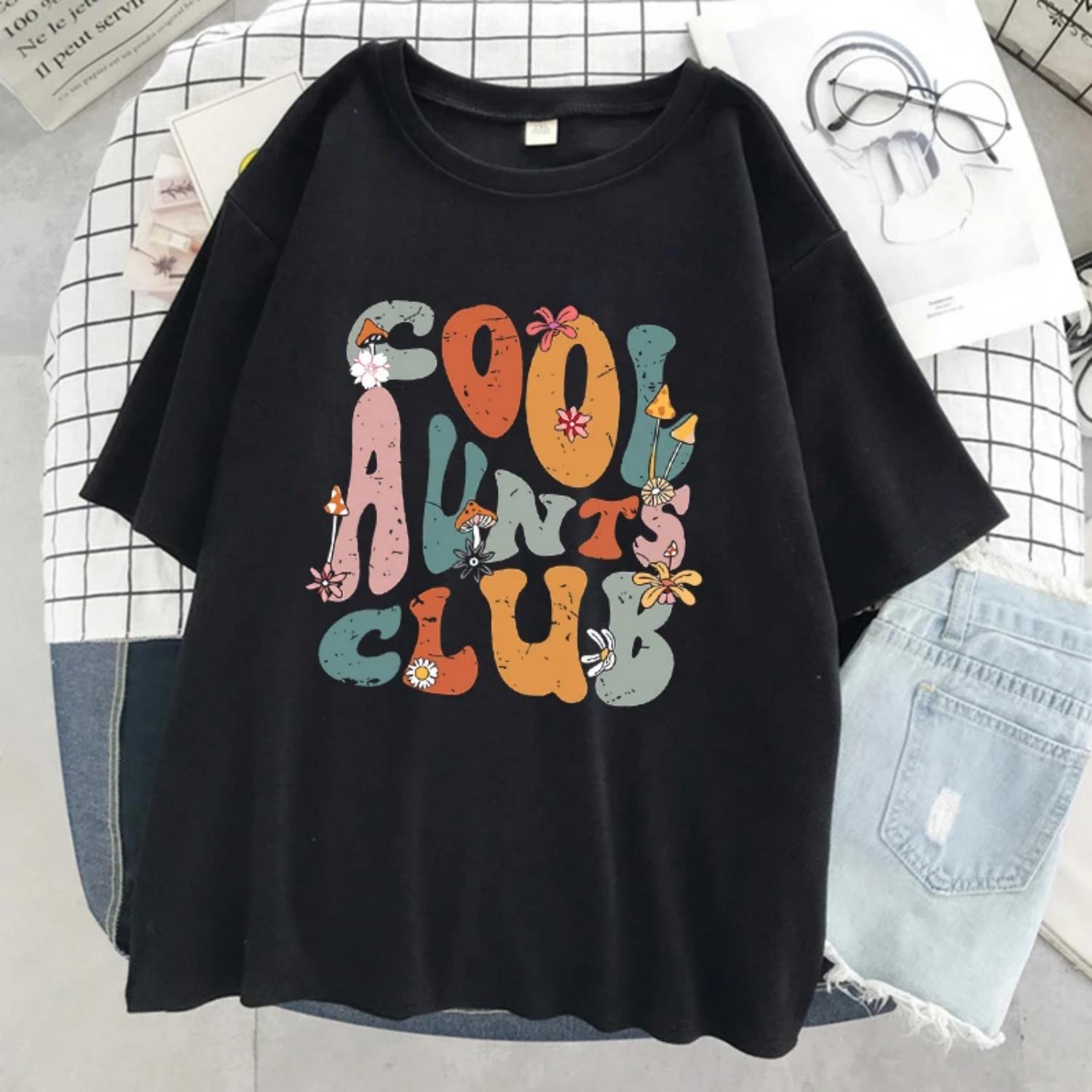 

Cool Aunts Club Letter Graphic Printed Womens Tshirt Cool Soft Short Sleeve Summer Breathable Tee Clothes Street Hip Hop Tshirts XXXXXL чорний
