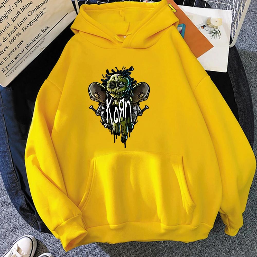 Korn Band Heavy Mental Graphic Hoodies Long Sleeve Fleece Sweatwear Couple Soft Regular Fit Winter Women Hoodie Sweatshirt