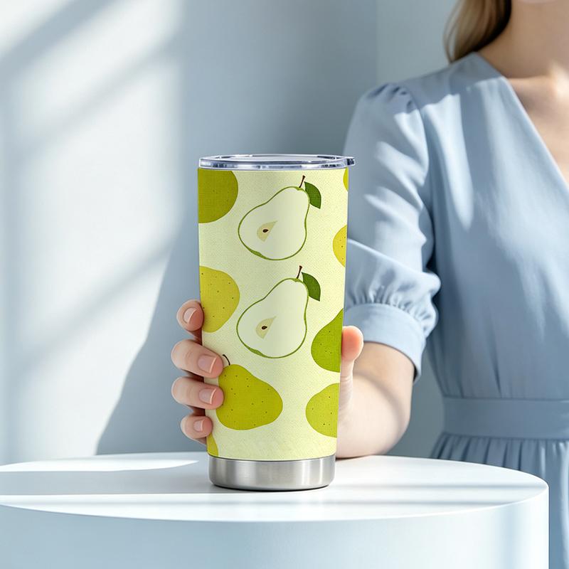 591ml Car Tumbler(1 Random Straw Included)Yellow Green Pear MotifCommuter Cup Car Cup Large Iced Cup 591ml Car Tumbler
