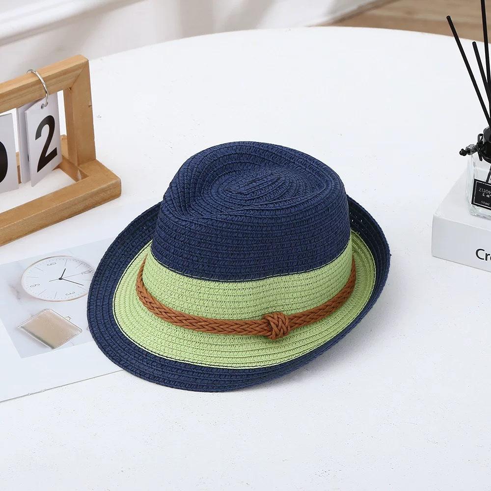Classic Nostalgic Striped Straw Hat for Outdoor Travel Parent-child Fedoras Sun Shading and Sun Protection Denim Hat
