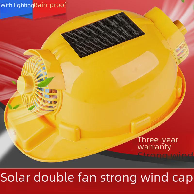 Outdoor Solar-Powered Cooling and Lighting Helmet for Summer Work Sites