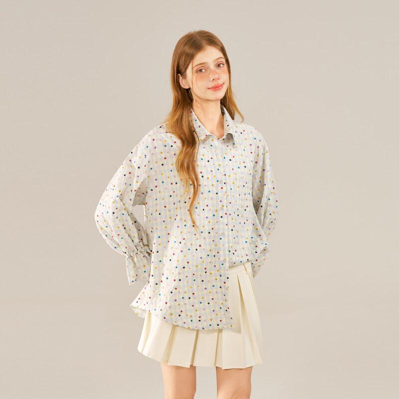BEETLE TOWN Women s Polka Dot Ruffle Sleeve Blouse XL