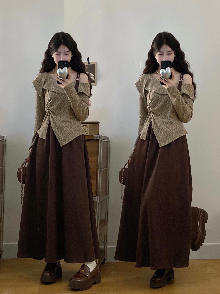 Plus Size Women s Spring Asymmetrical Off-Shoulder Two-Piece Skirt Set M
