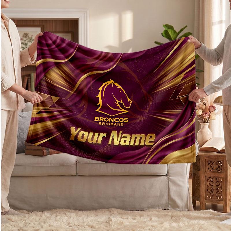 Brisbane Broncos Flannel Blanket, Custom Name Text Personalized Soft Throw Blanket Home Decor Gift