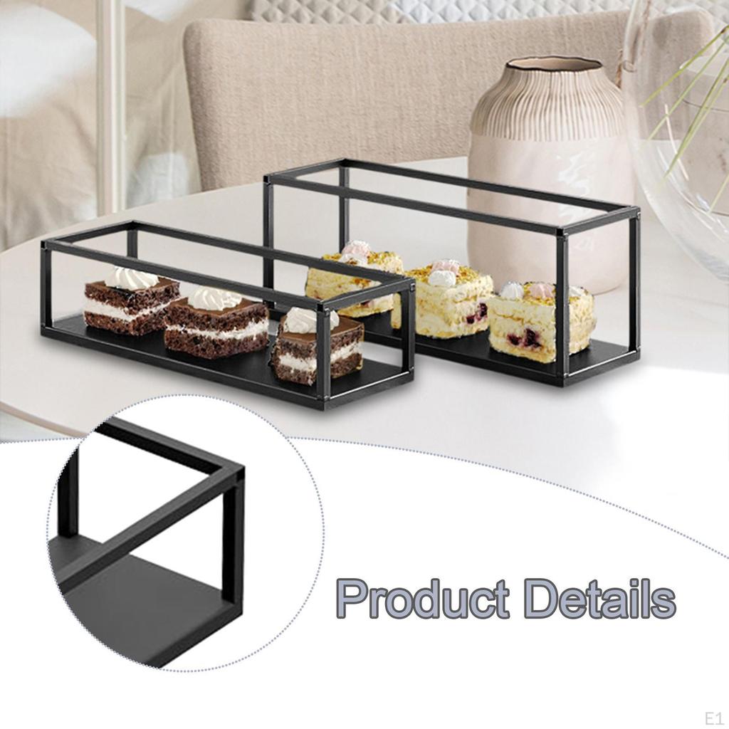 2x Metal Cupcake Stand Dessert Table Display Set Serving Tray Rectangular Platter for Graduation