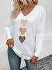 Women V Neck Long Sleeve Casual Heart Print T Shirt