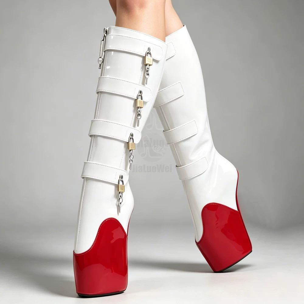 Stivaletti da balletto con tacco alto 18 cm con zeppa 8 tasti Stivaletti da balletto al ginocchio con chiusura stile senza tacco